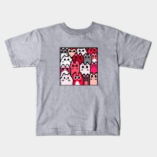 Kawaii Cats Pattern Pixel Art (Pink) Kids T-Shirt